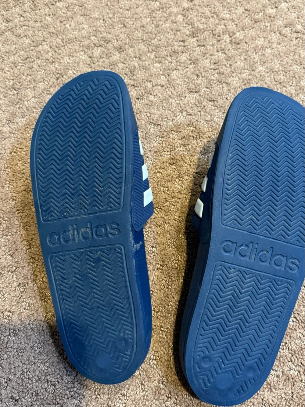 adidas Navy and White Slide Sandals with Three Stripes
